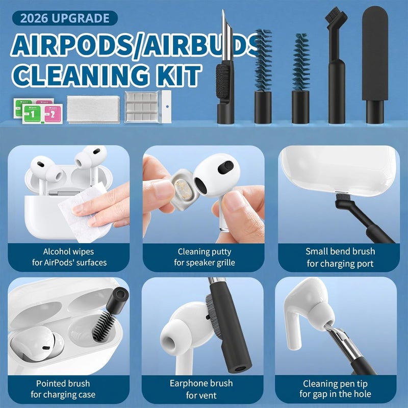 HISSIMO 2026 Upgrade Phone Cleaning Kit 47PCS, iPhone Cleaning Kit, Airbud AirPods Cleaning Kit, Keyboard Cleaning Kit, Charging Port Cleaner for Apple Lightning/Android USB-C (Black) - Image 3
